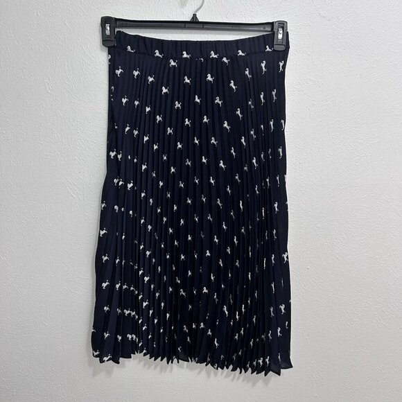 Equestrian Blue Pleated Horse Novelty Print Skirt Midi Size M Preppy Lightweight - Picture 7 of 12